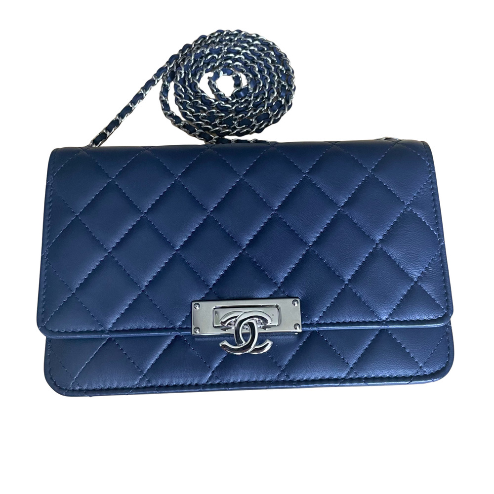 Chanel NEW Blue Golden Class Wallet On a Chain Quilted Leather Crossbody Bag